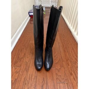 Clarks Kelda Pearl Black Leather Knee High Block Heel Boots Womens 6.5M